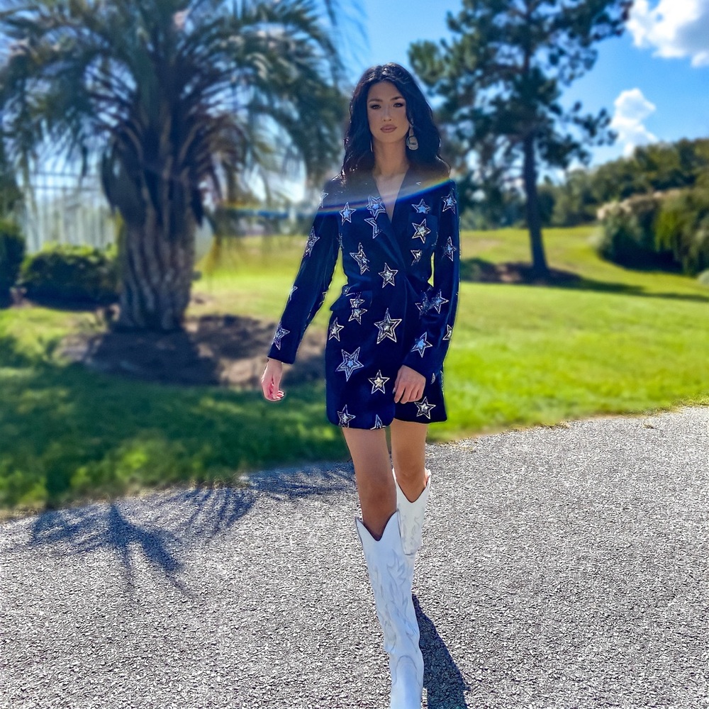 Vilagallo Navy Star-Print Blazer Dress